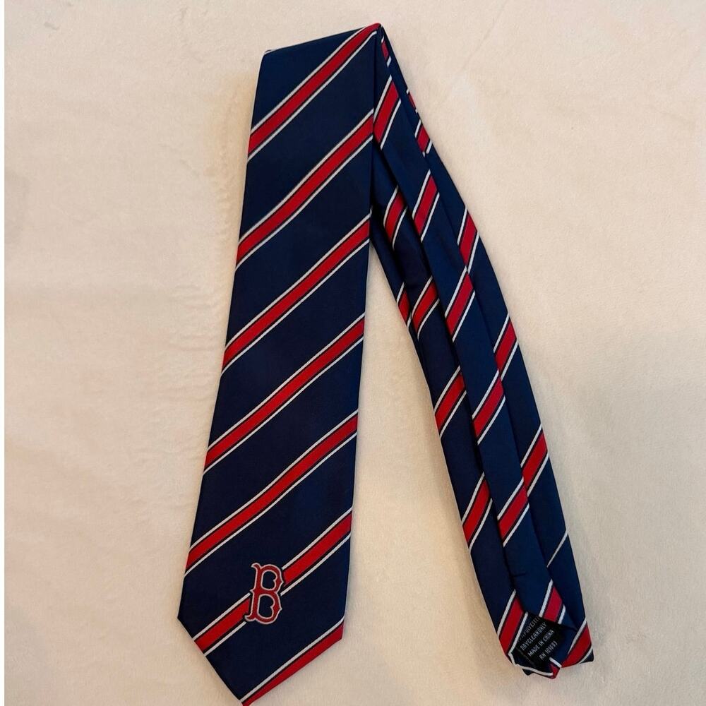 Boston Red Sox MLB Striped Necktie Navy Red Embroidered Logo Tie